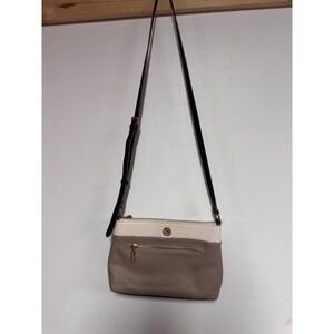 Anne Klein Crossbody Bag Tri-Color Block Taupe Cream Black Faux Leather Purse